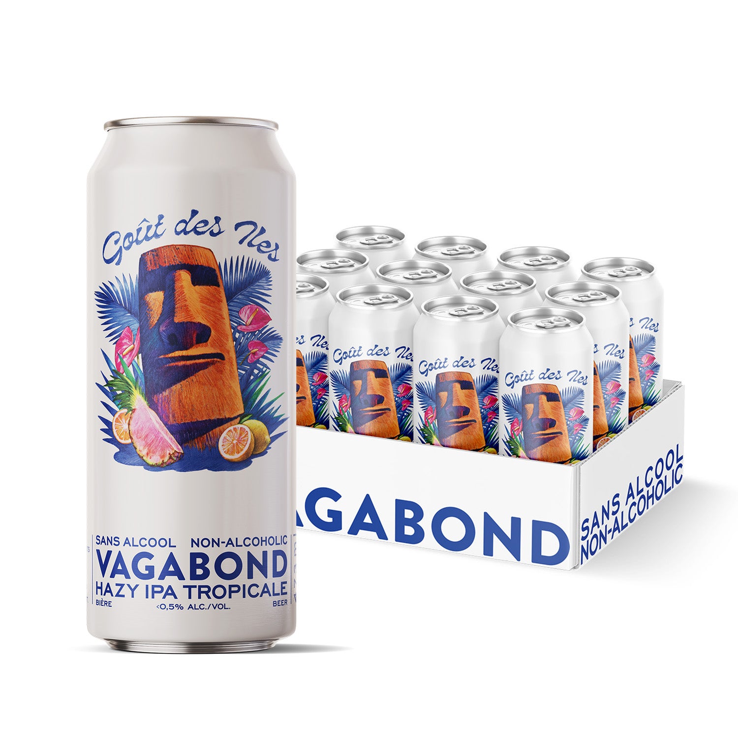 Gout des Iles Bieres Vagabond biere sans alcool Hazy IPA tropicale canette 473ml avec caisse de 12 pour livraison à domicile.