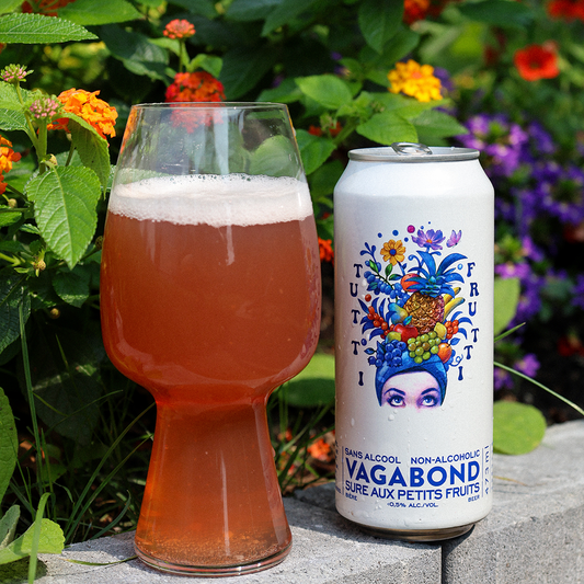 biere sure aux petits fruits sans alcool Tutti Frutti avec verre de bière