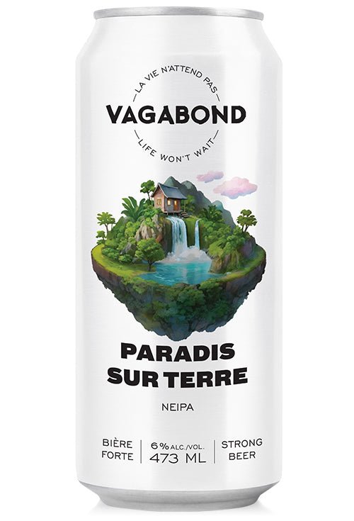 Canette de bière NEIPA Vagabond Paradis sur Terre – bière forte 6% fruitée et tropicale, brassée au Québec, 473 ml