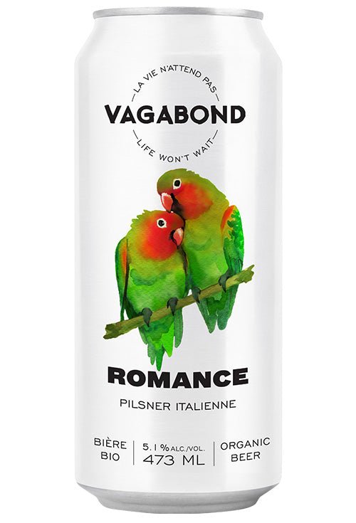 Canette de bière Vagabond Romance – Pilsner italienne bio 5.1% brassée au Québec, bière blonde légère et rafraîchissante