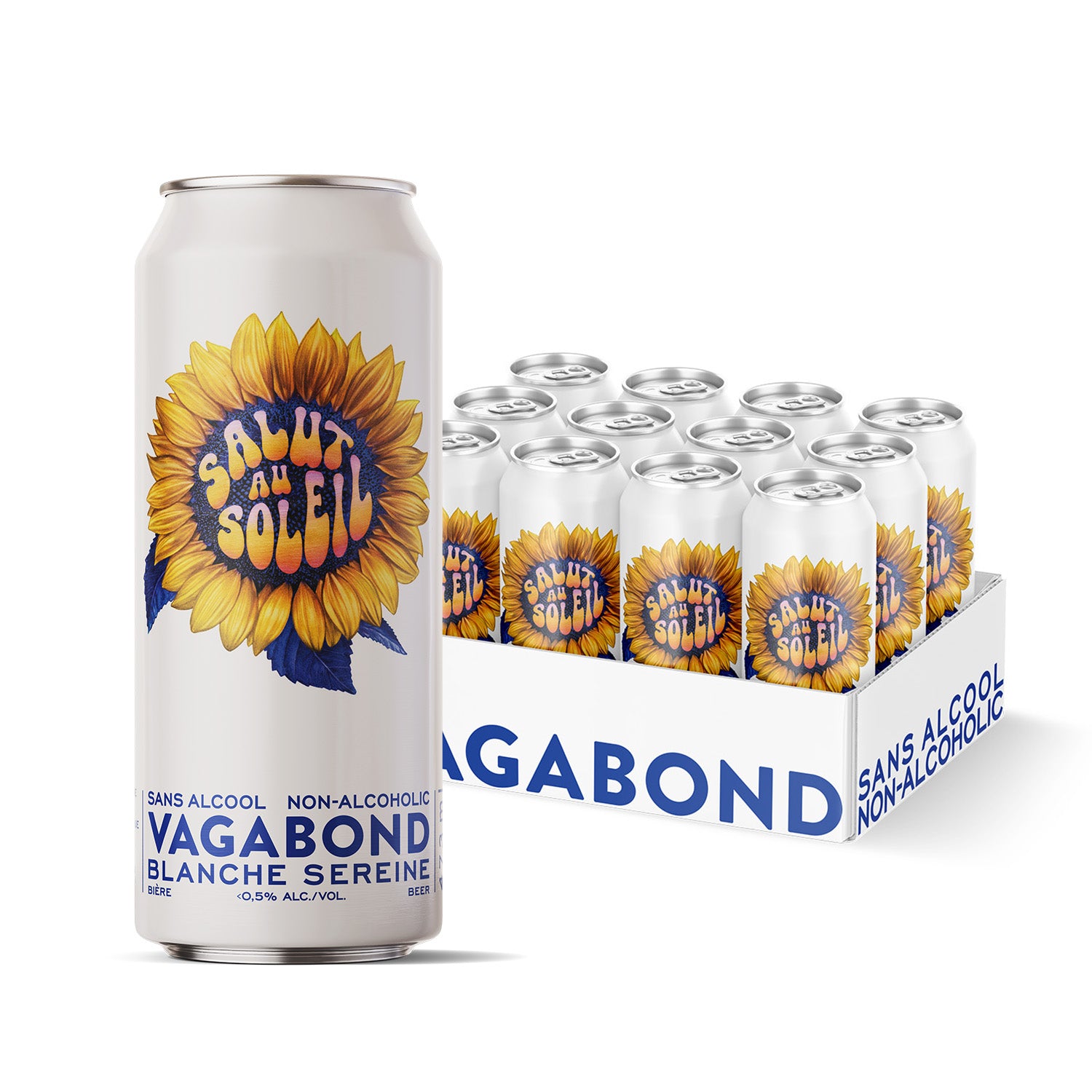 Salut au Soleil Bieres Vagabond biere sans alcool citron gingembre canette 473ml et caisse de 12 bières.