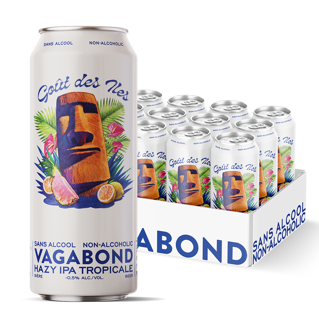 Gout des Iles Bieres Vagabond biere sans alcool Hazy IPA tropicale canette 473ml avec caisse de 12 pour livraison à domicile.