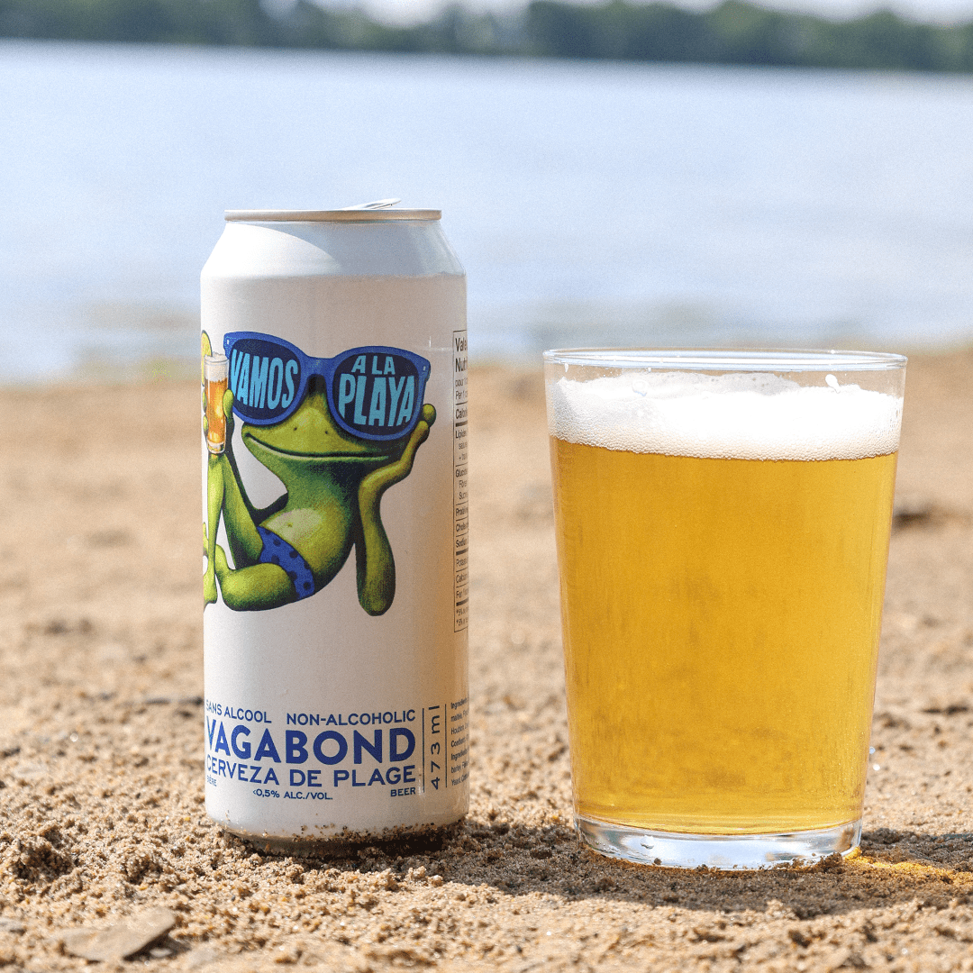 canette vamos a la playa avec verre de bière cerveza de plage