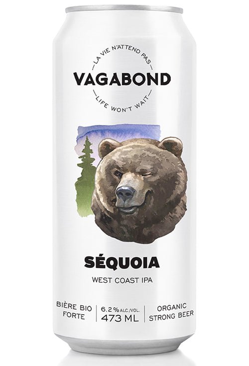 Canette de bière Vagabond Séquoia – West Coast IPA bio forte 6.2%, bière houblonnée du Québec au goût résineux et boisé.