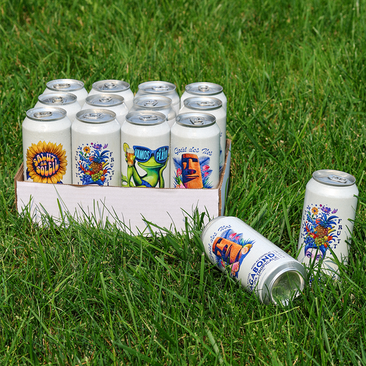 Canettes de bières des 4 variétés sans alcool : Tutti Frutti, Salut au Soleil, Goût des Îles et Vamos a la Playa